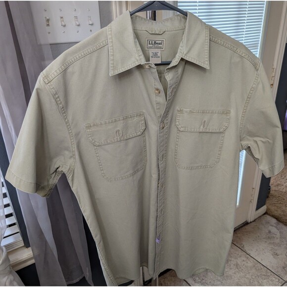 L.L. Bean Other - LL Bean Shirt Mens Large Khaki Sunwashed Canvas Two Pocket Casual Long Sleeve